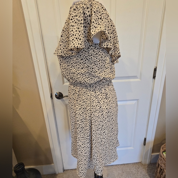 Polka Dot Off-Shoulder Dress With Flounce Detail - Picture 3 of 8